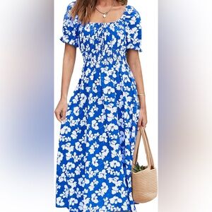 Blue Floral Midi Dress